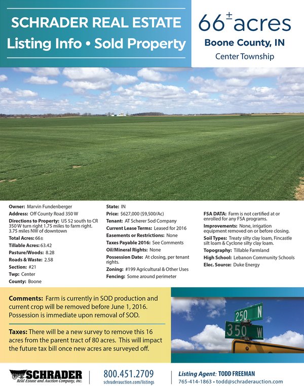 Listing brochure cover - 66+/- Acres in Boone County, IN